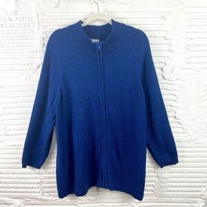 Catherines Heather Blue Zip Up Mockneck Long Cardigan 100% Cotton SZ 0X (14-16W)